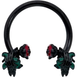 Body Candy 16G Black Steel Horseshoe Circular Barbell Skeleton Flower Curved Barbell Earring Cartilage Septum 3/8"