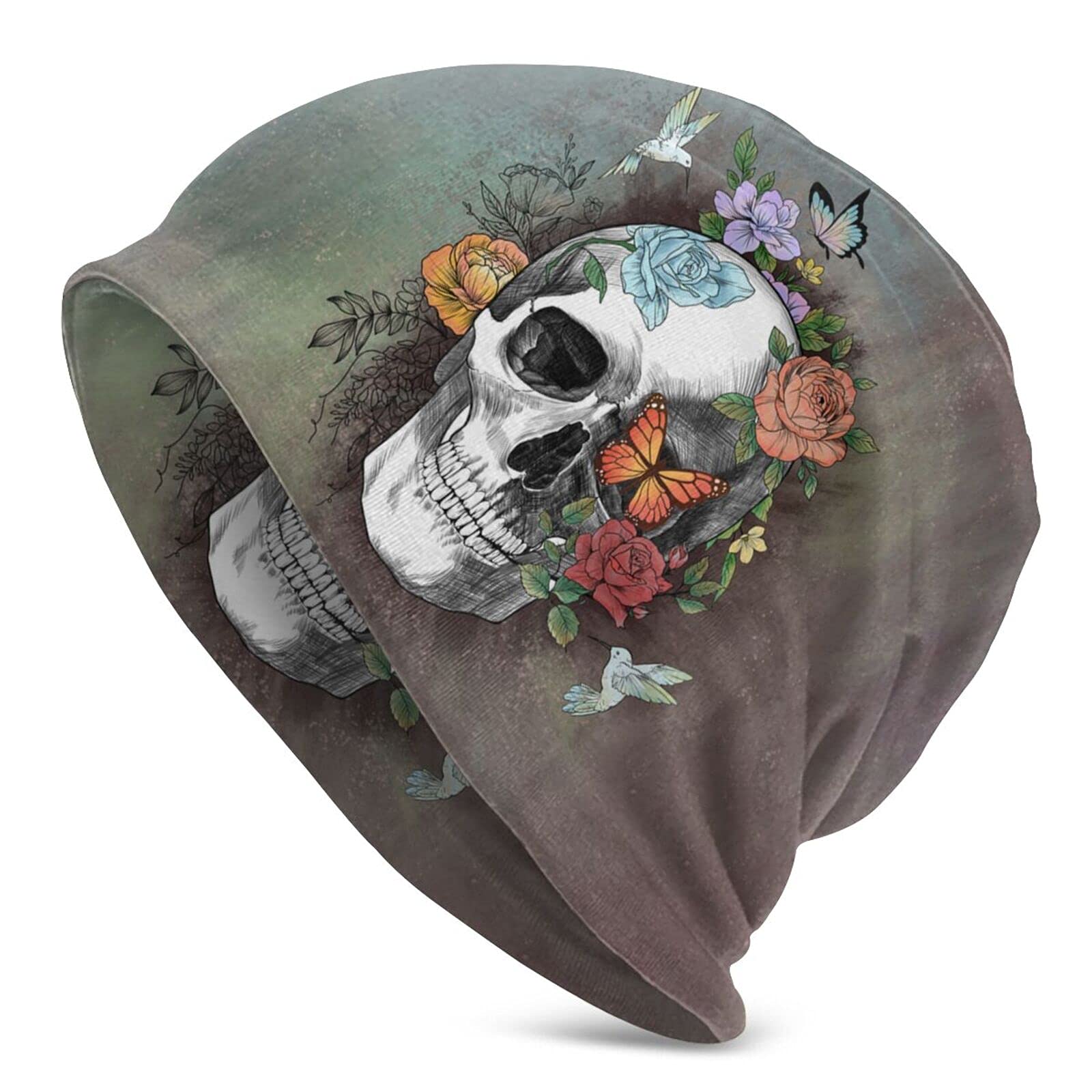 Flower Sugar Skull Beanie Hat Adult Skull Cap Warm Slouchy Knit Hat Headwear Gift for Men Women