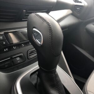 Black Leather Gear Shift Knob Cover for Ford Focus 2012 2013 2014 2015 2016/ Ford Fiesta 2014 2015 2016 / Ford Fusion S / Fusion SE 2013 2014 2015 2016 / Fusion Gear Shift Cover / Accessories for Ford