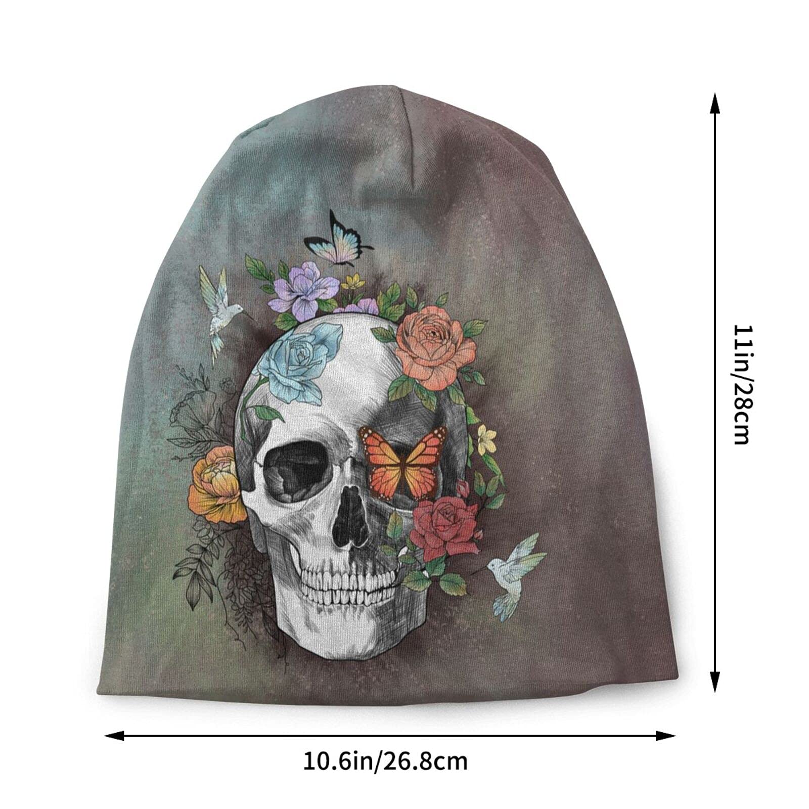 Flower Sugar Skull Beanie Hat Adult Skull Cap Warm Slouchy Knit Hat Headwear Gift for Men Women