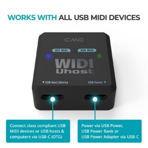 CME WIDI Uhost OTG USB-B MIDI Cable Pack 1 - USB B OTG to USB-C (10cm) + USB A to USB-C cables (10cm) - USB cables for connecting WIDI Uhost (Wireless MIDI) with USB MIDI instruments and computers