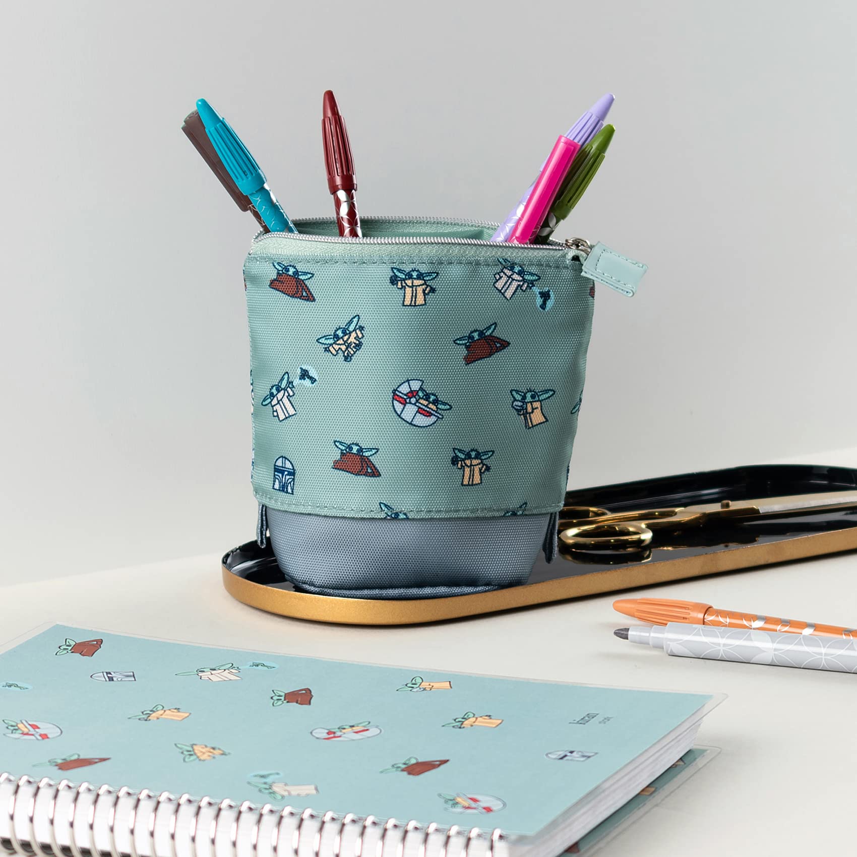 Stand Up Pencil Pouch - Star Wars Grogu. Zip up Pencil Pouch and Pen Cup in One. Durable Canvas and Metal Zipper. Desk Accessory, Pencil Case, Cosmetic Brush Holder by Erin Condren.