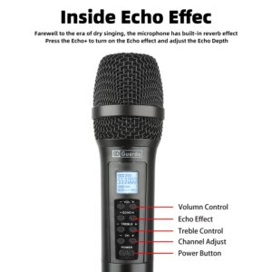 GD Guarda Wireless Microphone, US-88 Pro, MIC with Echo, Treble & Volume Control, UHF Handheld Dynamic Microphone with Rechargeable Receiver for Singing Karaoke Speech