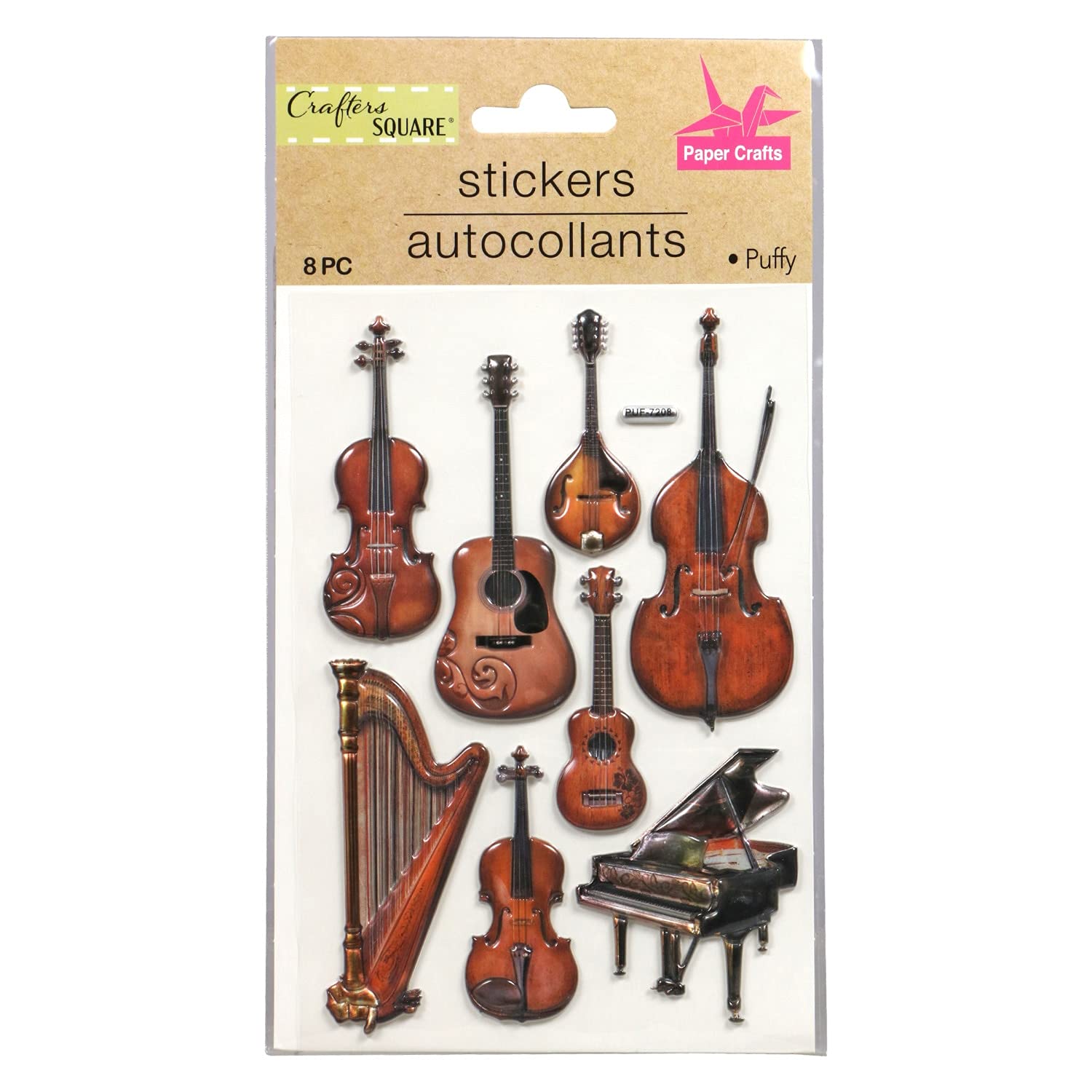 Crafters Square Pack of Strings Musical Instruments Themed Sticker Medley in Metallic-Enamel Style - Puffy/Dimensional Stickers, Multicolor