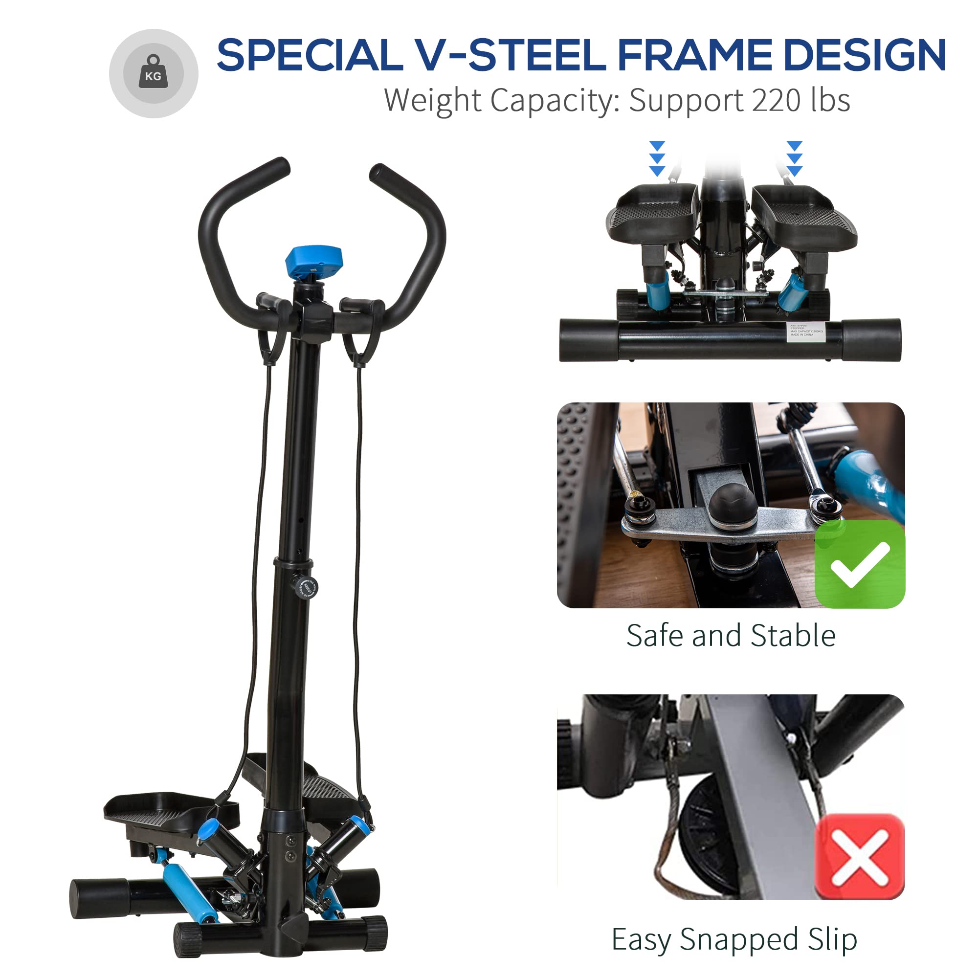 Soozier Twist Stepper Machine with Resistance Bands, Adjustable Workout Fitness Equipment with Handle Bar and LCD Display for Home Gym Exercise