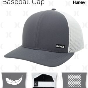 Hurley Men's Caps - H2O-Dri League Baseball Caps for Men with Snapback Closure - Classic Mens Trucker Hats (S-XL), Grey/White