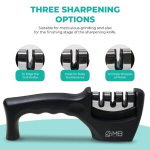 MB Kitchen Knife Accessories: 3-Stage Knife Sharpener Helps Repair, Restore, Polish Blades (Black)