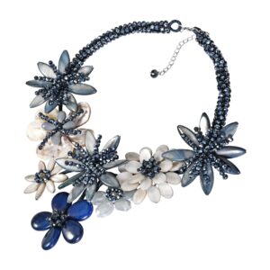 AeraVida Unique Night Garden Black and Blue Stone with Crystal Bead Statement Necklace | Handmade Flower Collar Necklace | Boho Jewelry | Gift for HER