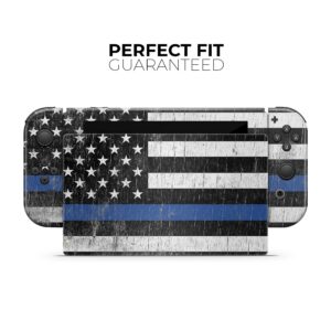 Design Skinz - Compatible with Nintendo Switch Console + Joy-Con - Skin Decal Protective Scratch-Resistant Removable Vinyl Wrap Cover - Distressed Wood Patriotic American Flag with Thin Blue Line