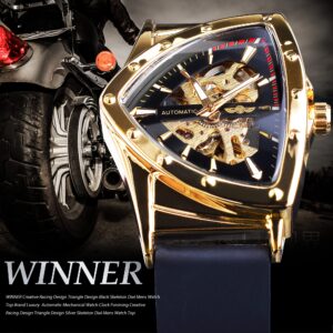 Winner Transparent Man Mechanical Watches Skeleton Dial Triangle Wrist Watch Silicone Strap Military Watch Punk Reloj Hombre