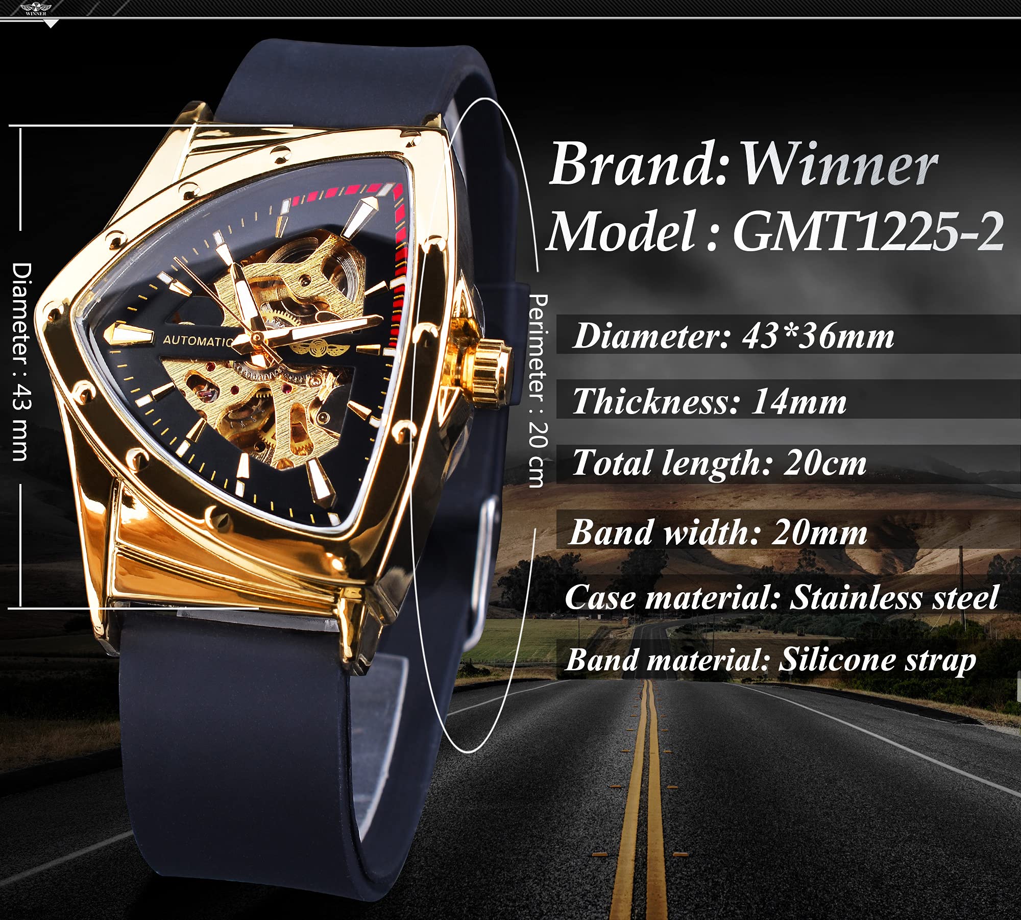 Winner Transparent Man Mechanical Watches Skeleton Dial Triangle Wrist Watch Silicone Strap Military Watch Punk Reloj Hombre