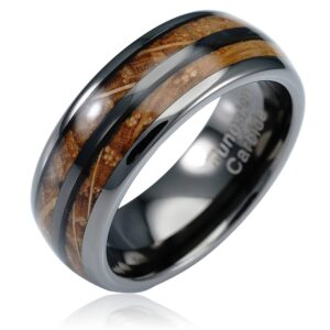 100S JEWELRY Gunmetal Gray Tungsten Rings For Men whiskey barrel Wood grain Inlay wooden Wedding Promise Engagement Band Size 6-16 (Gunmetal Gray, 10.5)