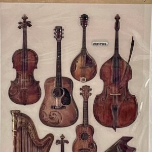 Crafters Square Pack of Strings Musical Instruments Themed Sticker Medley in Metallic-Enamel Style - Puffy/Dimensional Stickers, Multicolor