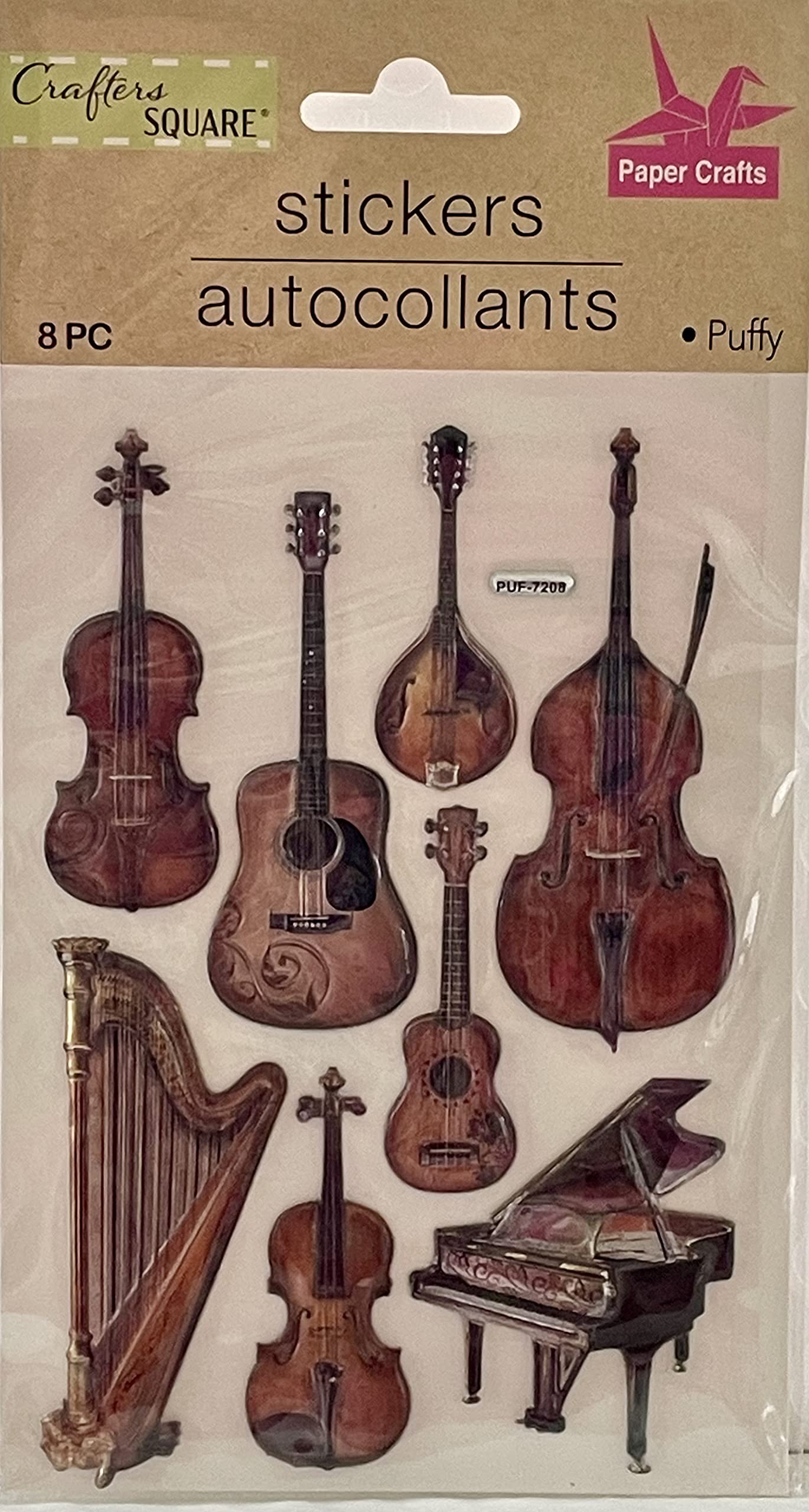 Crafters Square Pack of Strings Musical Instruments Themed Sticker Medley in Metallic-Enamel Style - Puffy/Dimensional Stickers, Multicolor