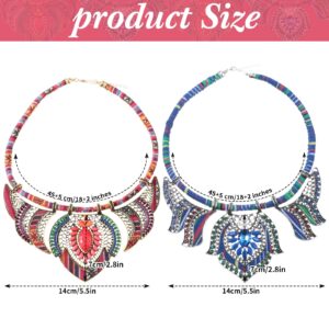 Junkin 2 Pieces African Jewelry for Women Costume Necklace Boho Vintage Statement Choker Chunky Big Beads Necklaces Bohemian Colorful Ethnic Collar Handmade Women's Jewelry (Elegant Style)