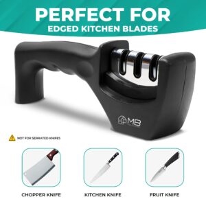 MB Kitchen Knife Accessories: 3-Stage Knife Sharpener Helps Repair, Restore, Polish Blades (Black)