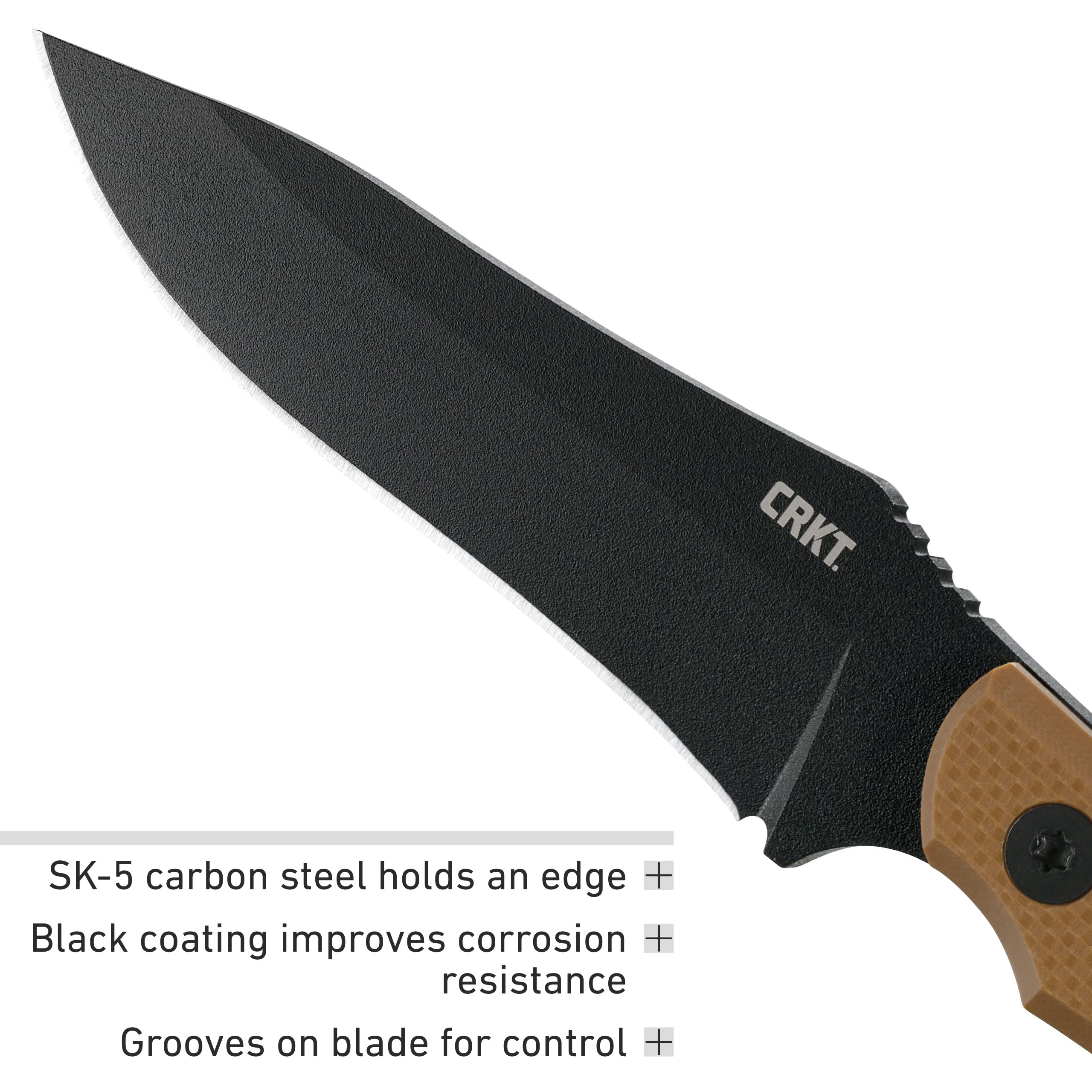 CRKT Ramadi Fixed Blade Knife with Sheath: Heavy Duty Powder Coated SK-5 Carbon Black Blade/G10 handle/2083