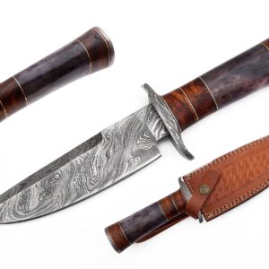 HANDCRAFT GOODS Handmade Hunting Fixed Blade Bowie Knife with Leather Sheath Damascus Steel For Outdoor Knifes- CROWN