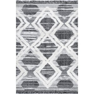 nuLOOM Prissy Abstract Trellis Textured Shaggy Tassel Area Rug, 8x10, Grey