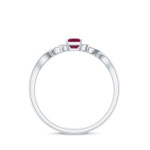 Rosec Jewels Princess Cut Ruby Solitaire Promise Ring for Women - Celtic Knot Ring | Natural and Certified Ruby | AAA Quality, 14K White Gold, Size:US 7.50