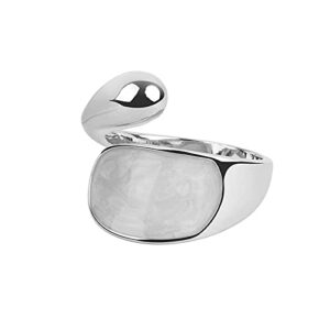 HUANXI 925 Women'S Sterling Silver Fashion Simple Adjustable Ring White, One Size