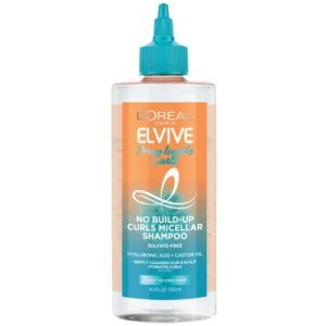 l’oréal paris elvive dream lengths curls no build-up micellar shampoo, sulfate-free, silicone-free, paraben-free with hyaluronic acid and castor oil. best for curly hair to coily hair, 16.9 fl oz