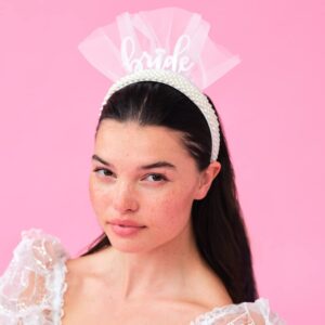 xo, Fetti Bachelorette Party Decorations Pearl Bride Headband | White Headpiece Bridal Shower Gift, Bridesmaid Favors