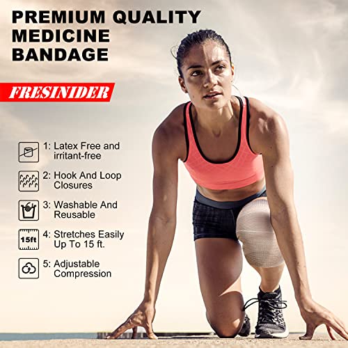 FRESINIDER Premium Elastic Bandage Wrap, 6 Pack 4" Cotton Latex Free Compression Bandage Wrap with Touch Closure at Both Ends, Support & First Aid for Sports, Medical, and Injury Recovery