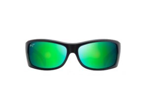 maui jim men's and women's equator polarized wrap sunglasses, matte black w/olive int/mauigreen®, large