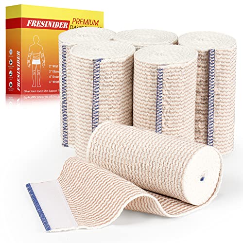 FRESINIDER Premium Elastic Bandage Wrap, 6 Pack 4" Cotton Latex Free Compression Bandage Wrap with Touch Closure at Both Ends, Support & First Aid for Sports, Medical, and Injury Recovery