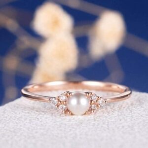 Koguxuix Elegant Pearl Ring 18k Rose Gold CZ Crystal Pearl Ring Fashion Engagement Wedding Jewelry (9)