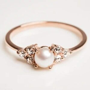 Koguxuix Elegant Pearl Ring 18k Rose Gold CZ Crystal Pearl Ring Fashion Engagement Wedding Jewelry (9)