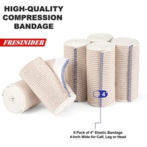 FRESINIDER Premium Elastic Bandage Wrap, 6 Pack 4" Cotton Latex Free Compression Bandage Wrap with Touch Closure at Both Ends, Support & First Aid for Sports, Medical, and Injury Recovery