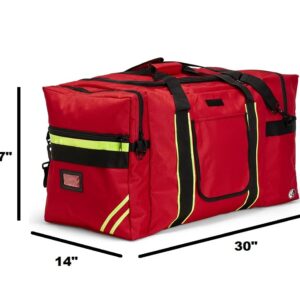 LINE2design Firefighter Gear Bag, Turnout Jumbo Fire Bag with Reflective Trim, Padded Shoulder Strap and Maltese Cross Logo Red Bag