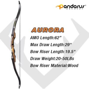 PANDARUS Wooden Takedown Recurve Bow 62" Right Handed for Outdoor Training Practice Recurve Bow for Adult & Youth Beginner (35lbs, Right Handed Pro)