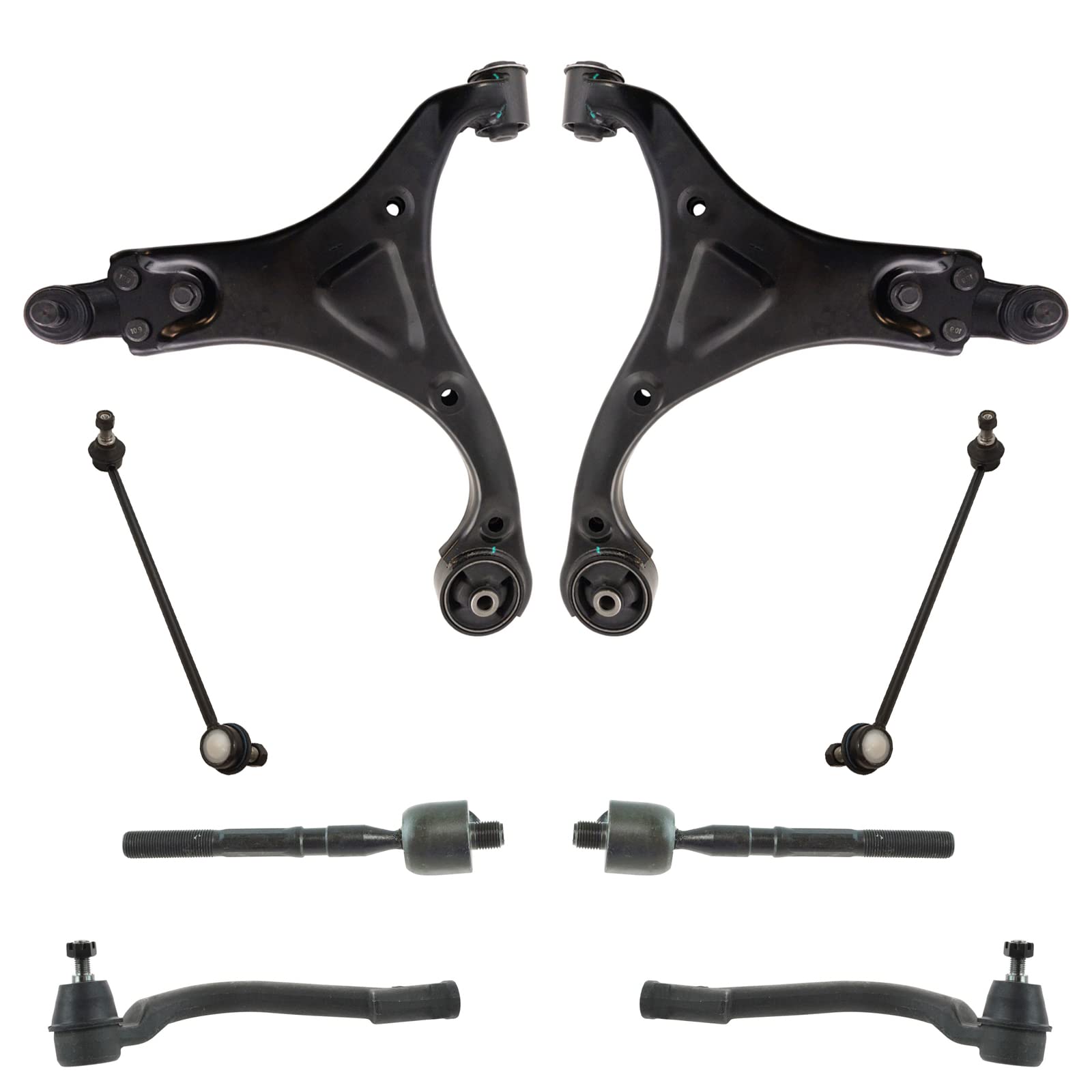 TRQ Front Steering & Suspension Kit Control Arm with Ball Joint Sway Bar Stabilizer Link Tie Rod Compatible with 2011-2013 Hyundai Sonata