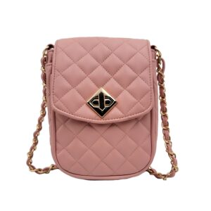 bhumane small crossbody phone leather bag for women mini shoulder wallet card purse quilted (b - pink & gold)