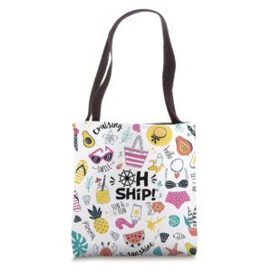 oh ship! cruise doodle art, beach matching cruise tote bag