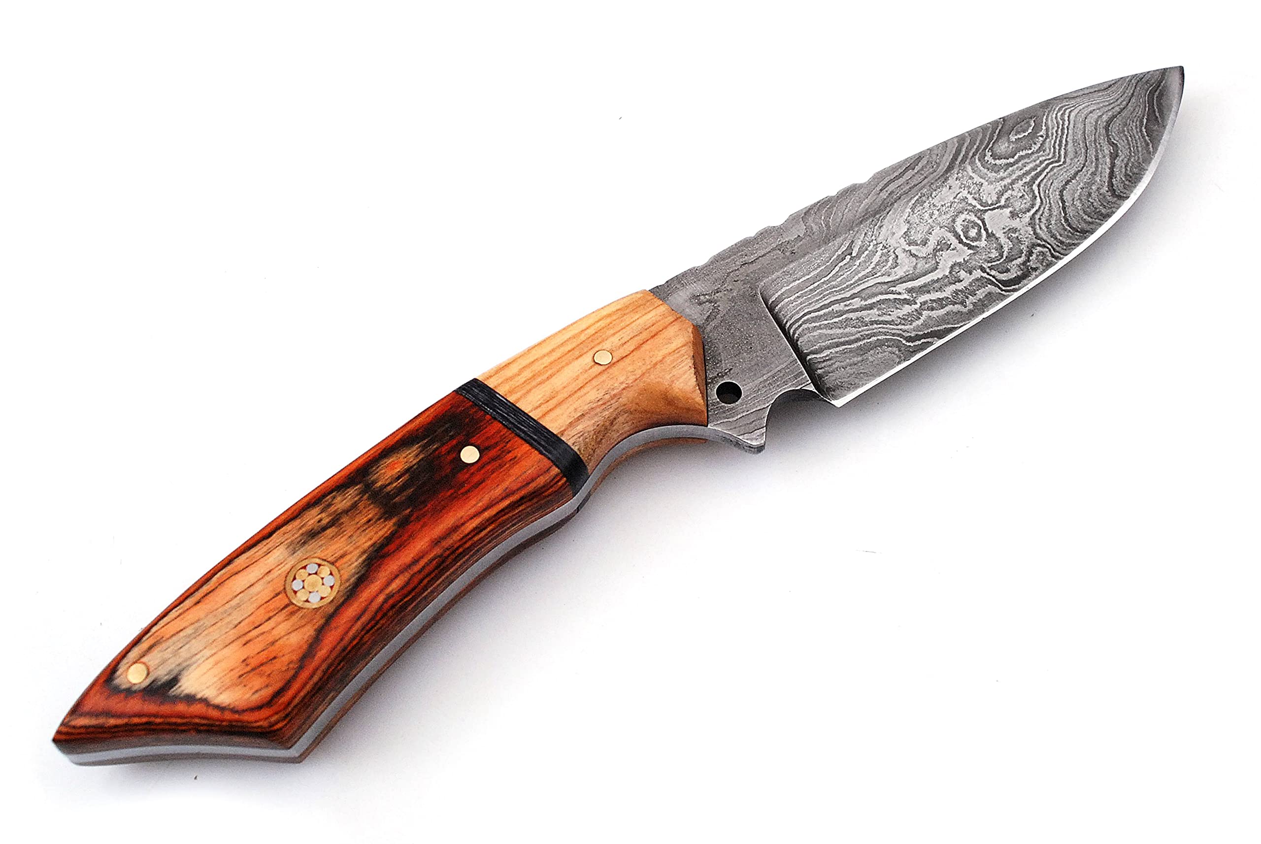 Damascus Knives for Hunting Skinning - Fixed Blade Hunting Knife with Sheath - Damascus Steel Knife with Wood Handle - 9 Inches Handmade Skinner Camping Knife.