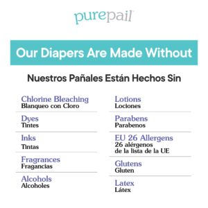 PurePail Disposable Diapers — Size 2 — 12-18 lbs — Chemical Free for Sensitive Skin — Unscented — Just Pure Fit — 184 Count