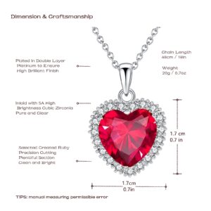 VONSSY Red Heart Pendant Necklace | Oval Bow Waterdrop Created-Ruby Pendant Necklace | Statement Vintage Stylish Jewelry Gift (Heart A-Platinum)