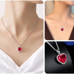 VONSSY Red Heart Pendant Necklace | Oval Bow Waterdrop Created-Ruby Pendant Necklace | Statement Vintage Stylish Jewelry Gift (Heart A-Platinum)