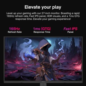 Pixio PX273 Prime 27 inch 165Hz Refresh Rate FHD 1080p Resolution Fast Rapid Nano IPS Display 1ms GTG Response Time Adaptive Sync Gaming Monitor