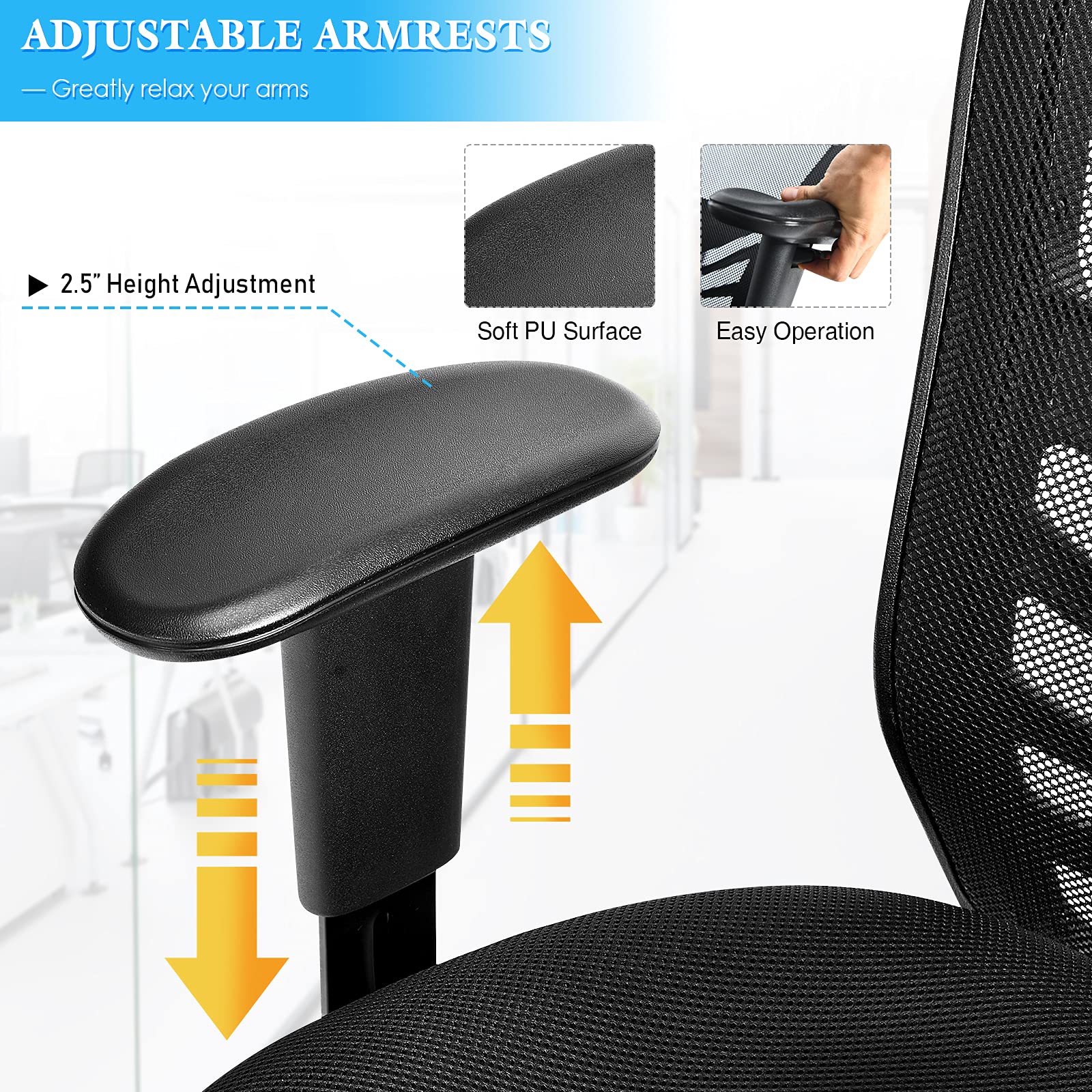 COSTWAY Mesh Office Chair, Mid Back Swivel Executive Task Chair with Height-Adjustable Armrests, Lumbar Support and Rocking Backrest, Ergonomic Breathable Computer Desk Chair for Home Office (Black)