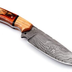 Damascus Knives for Hunting Skinning - Fixed Blade Hunting Knife with Sheath - Damascus Steel Knife with Wood Handle - 9 Inches Handmade Skinner Camping Knife.