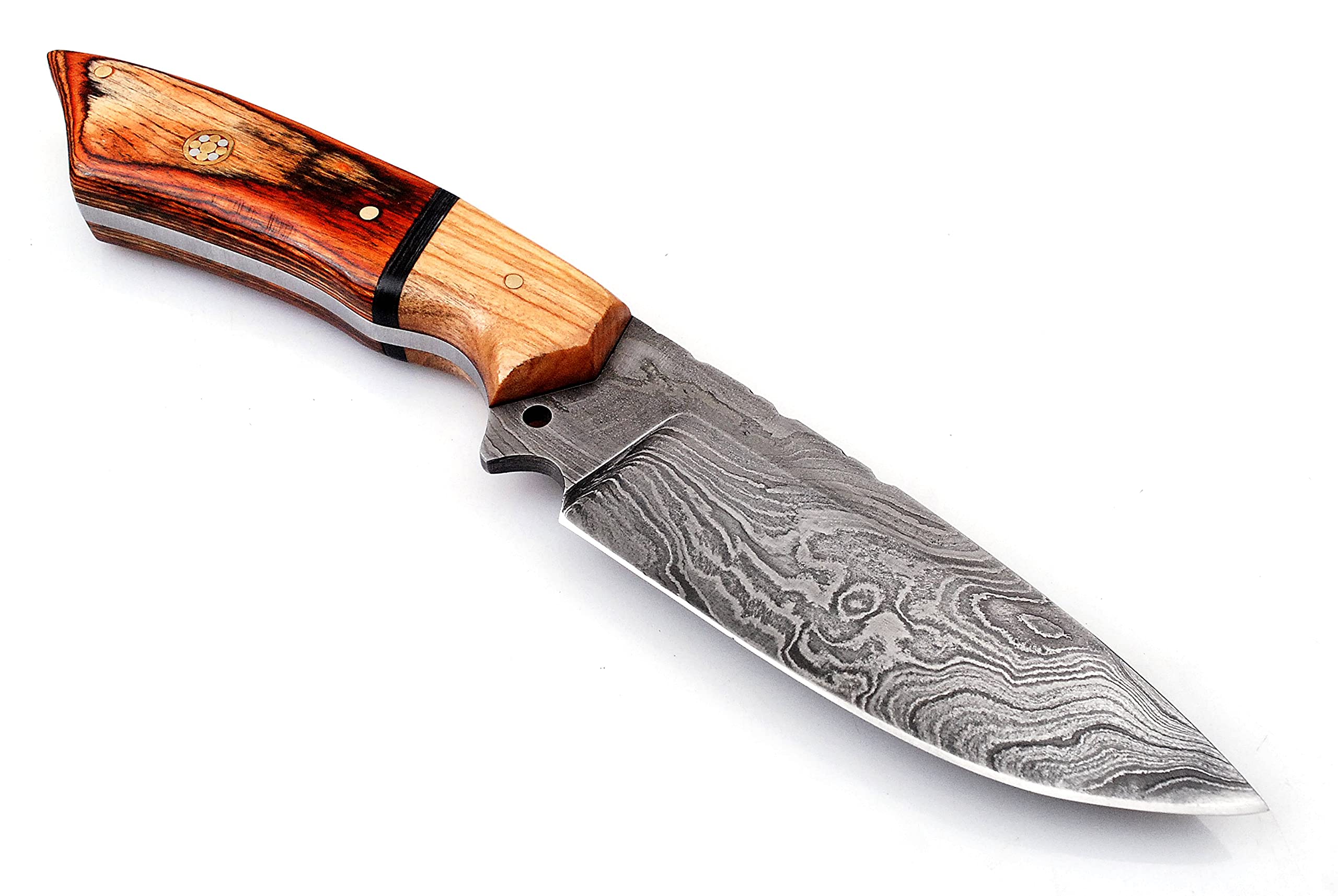 Damascus Knives for Hunting Skinning - Fixed Blade Hunting Knife with Sheath - Damascus Steel Knife with Wood Handle - 9 Inches Handmade Skinner Camping Knife.