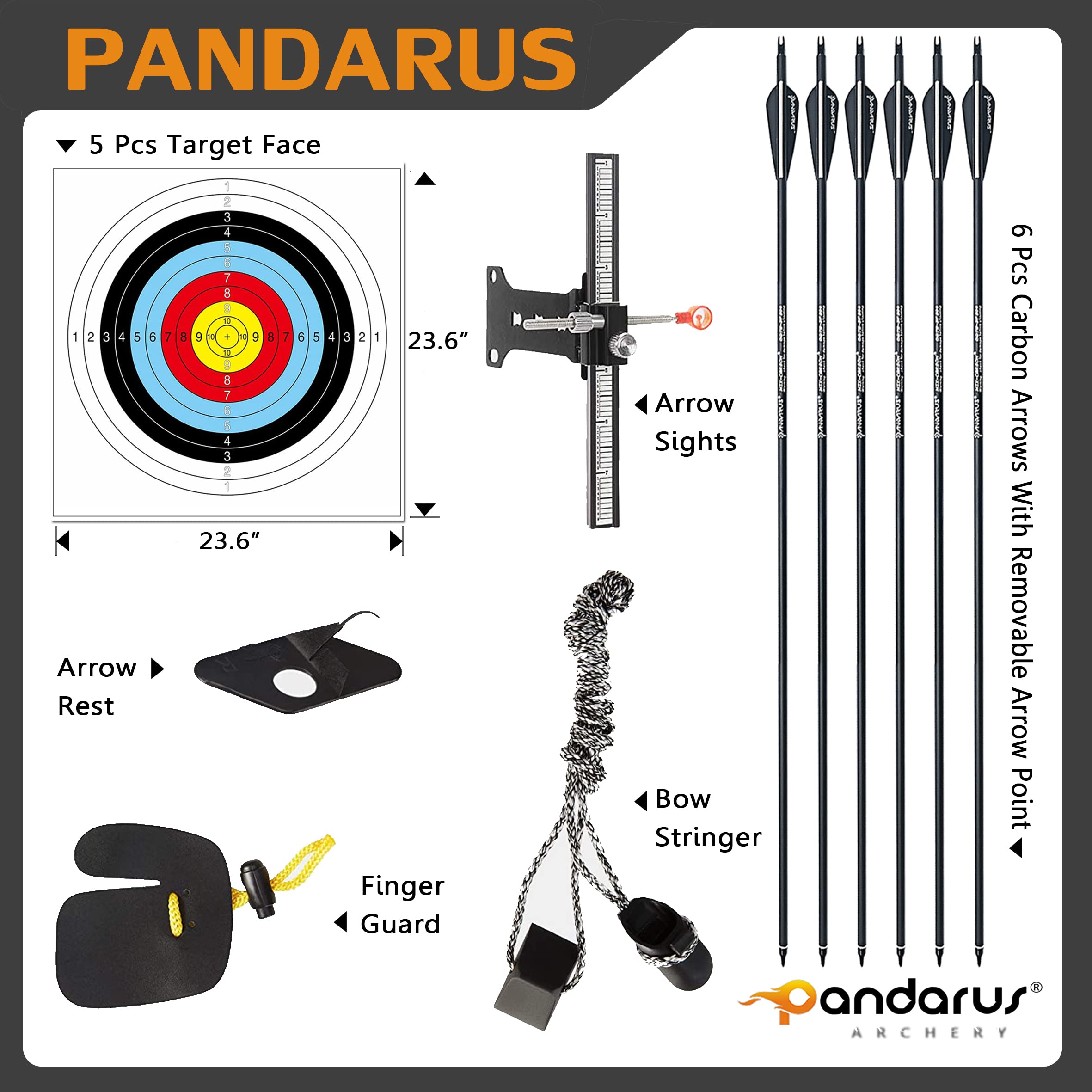 PANDARUS Wooden Takedown Recurve Bow 62" Right Handed for Outdoor Training Practice Recurve Bow for Adult & Youth Beginner (35lbs, Right Handed Pro)