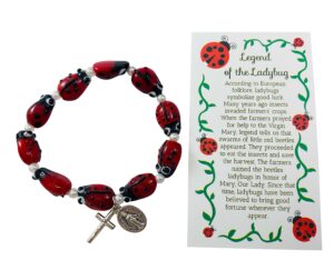 westmon works ladybug rosary bracelet legend of our lady's bug catholic adjustable ladies jewelry accessory with holy card