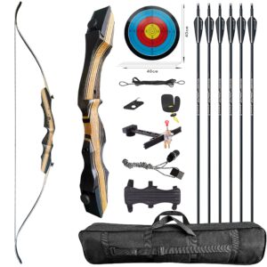 pandarus wooden takedown recurve bow 62" right handed for outdoor training practice recurve bow for adult & youth beginner (35lbs, right handed pro)