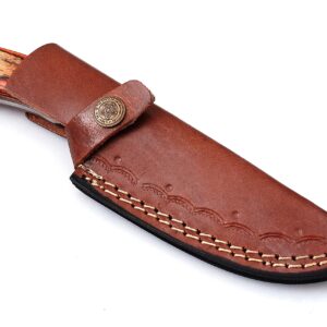 Damascus Knives for Hunting Skinning - Fixed Blade Hunting Knife with Sheath - Damascus Steel Knife with Wood Handle - 9 Inches Handmade Skinner Camping Knife.